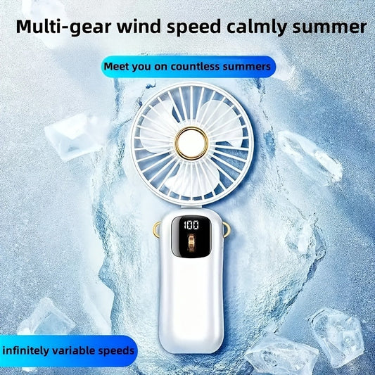 Portable Handheld Fan by jkuoo - USB Rechargeable, Multi-Speed Wind, Wearable Design for Outdoor, Office & Travel - Durable Plastic with Digital Display