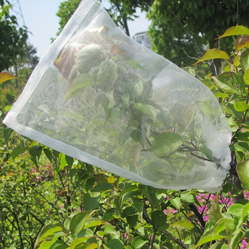 Insect-proof bags for fruits and vegetables available in packs of 20 or 50. These bags are designed to keep fruit flies and birds away from strawberries, figs, grapes, and other fruits. Each bag comes with a drawstring closure and is made from