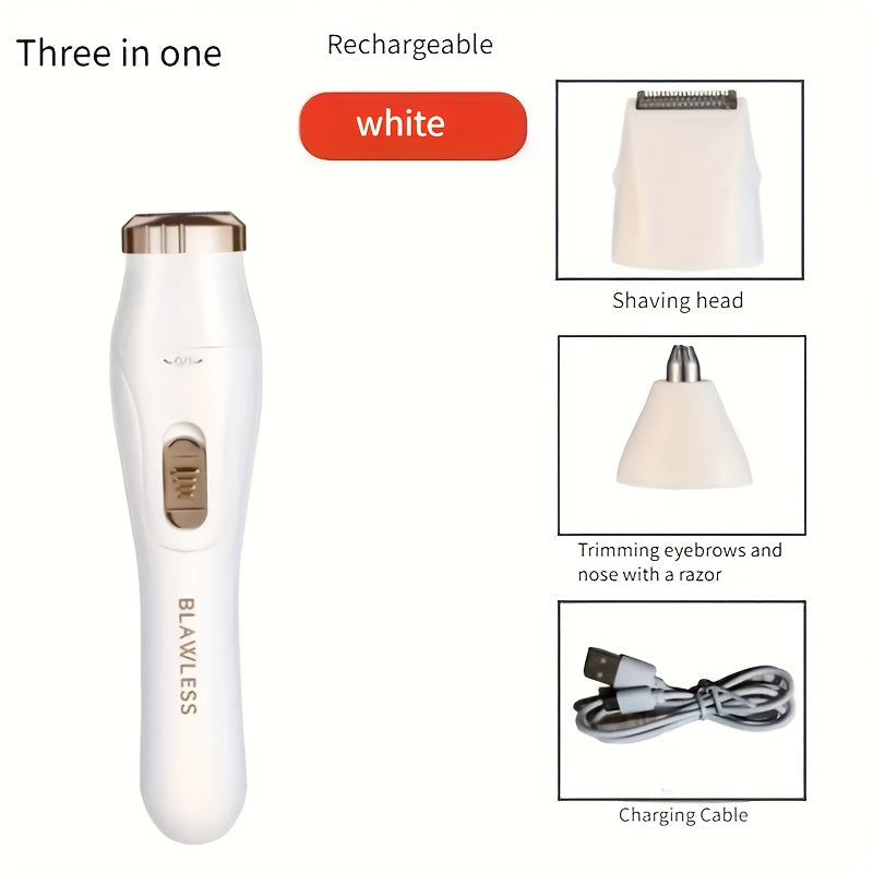 3-in-1 Electric Hair Removal Set for women - USB rechargeable, facial trimmer, nose hair clipper, full body depilatory, lithium battery, ideal gift.