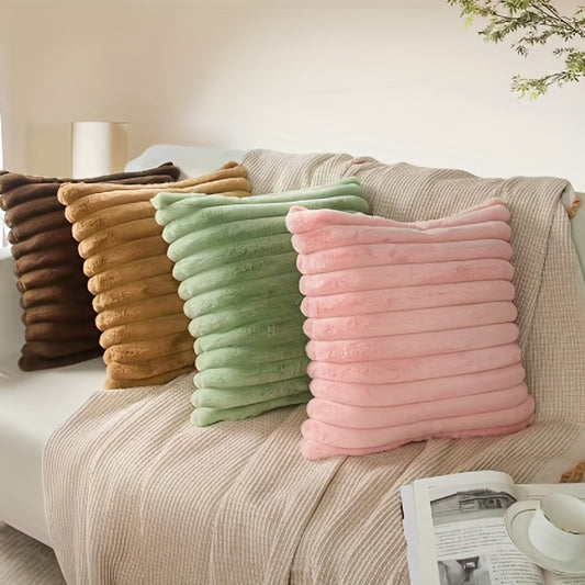 Bohemian Style Rabbit Fur Stripe Throw Pillow Cover in Geometric Pattern, 100% Polyester Knit Fabric, Hand Wash, Zipper Closure, Versatile for Any Room.