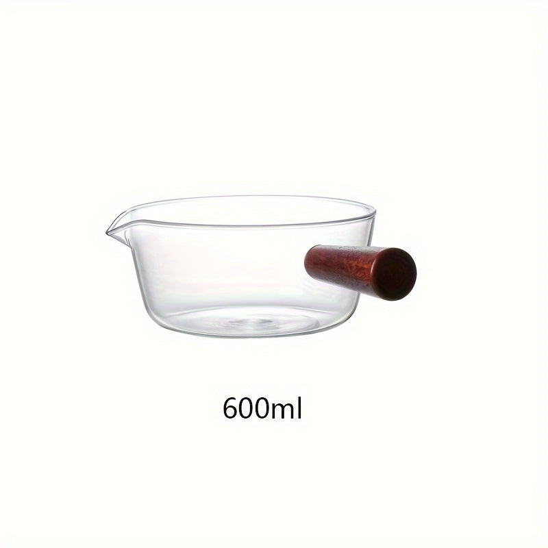 Stylish Cookware Set with Redwood Handles - Includes 600ml & 400ml Glass Pots, Ideal for Soup, Milk, Ramen, and Desserts