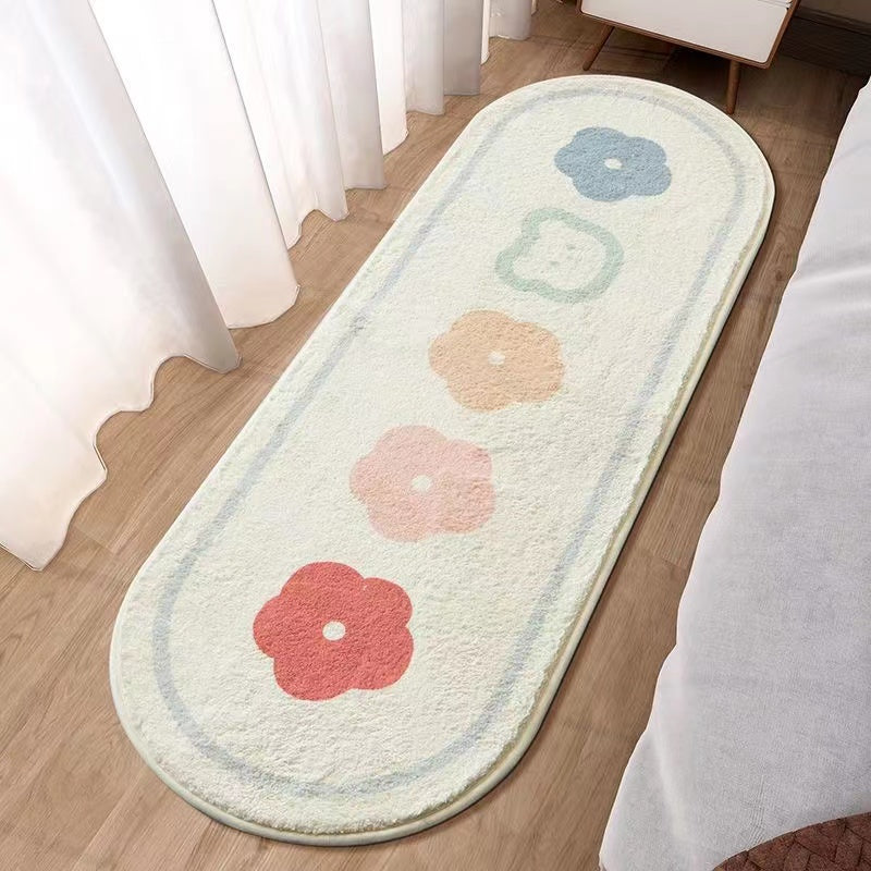 Adorable Cartoon Faux Cashmere Bedside Rug, Thick Bedroom Rug for Bay Window or Living Room, Girl's Heart Design, Machine-Made from Polyester Knit, Non-Slip Rubber Backing, Hand Washable, Perfect Bedroom Accent Rug