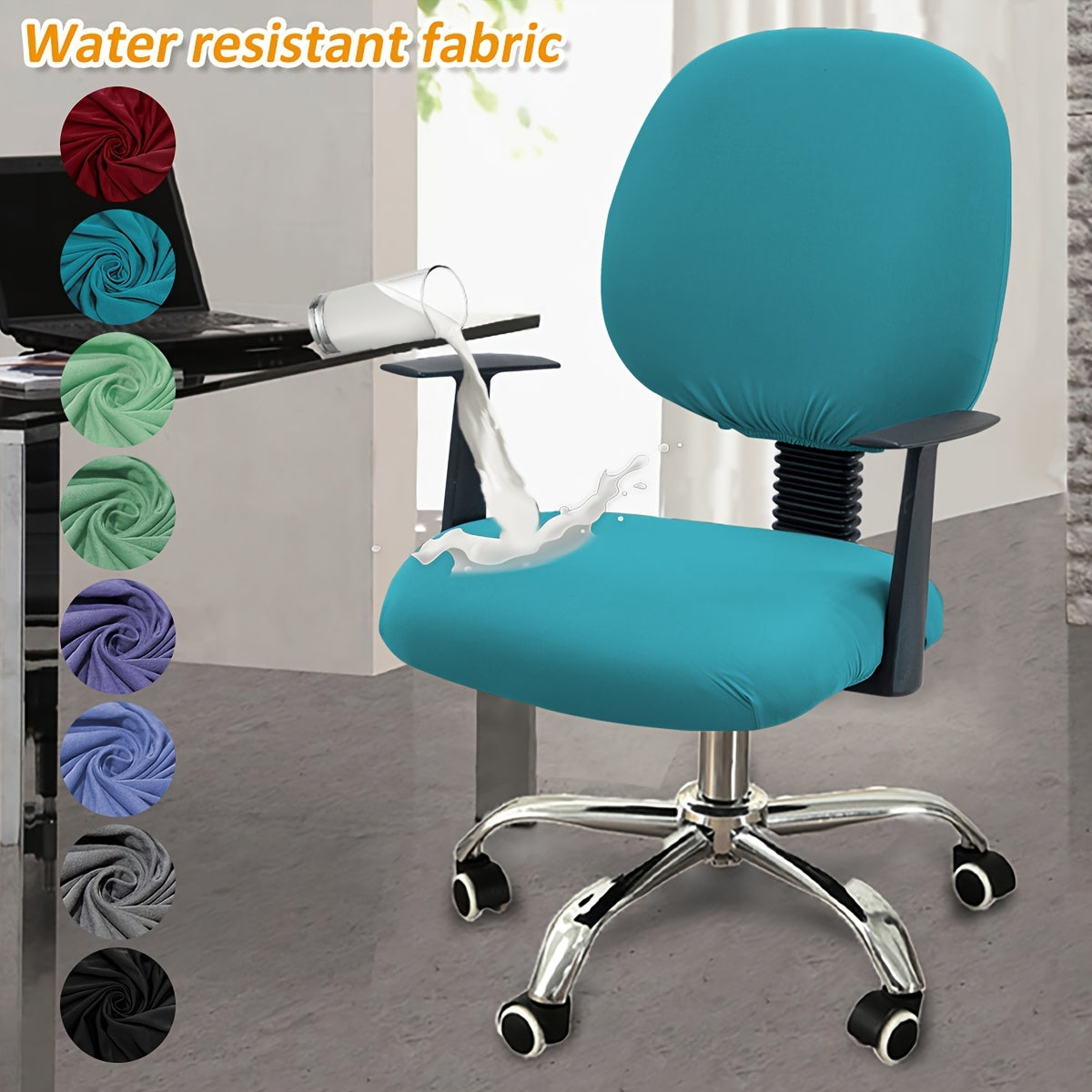 Set of 2 stretchable solid color office chair covers - waterproof, elastic slipcovers for home, study decor, seasonal protection.