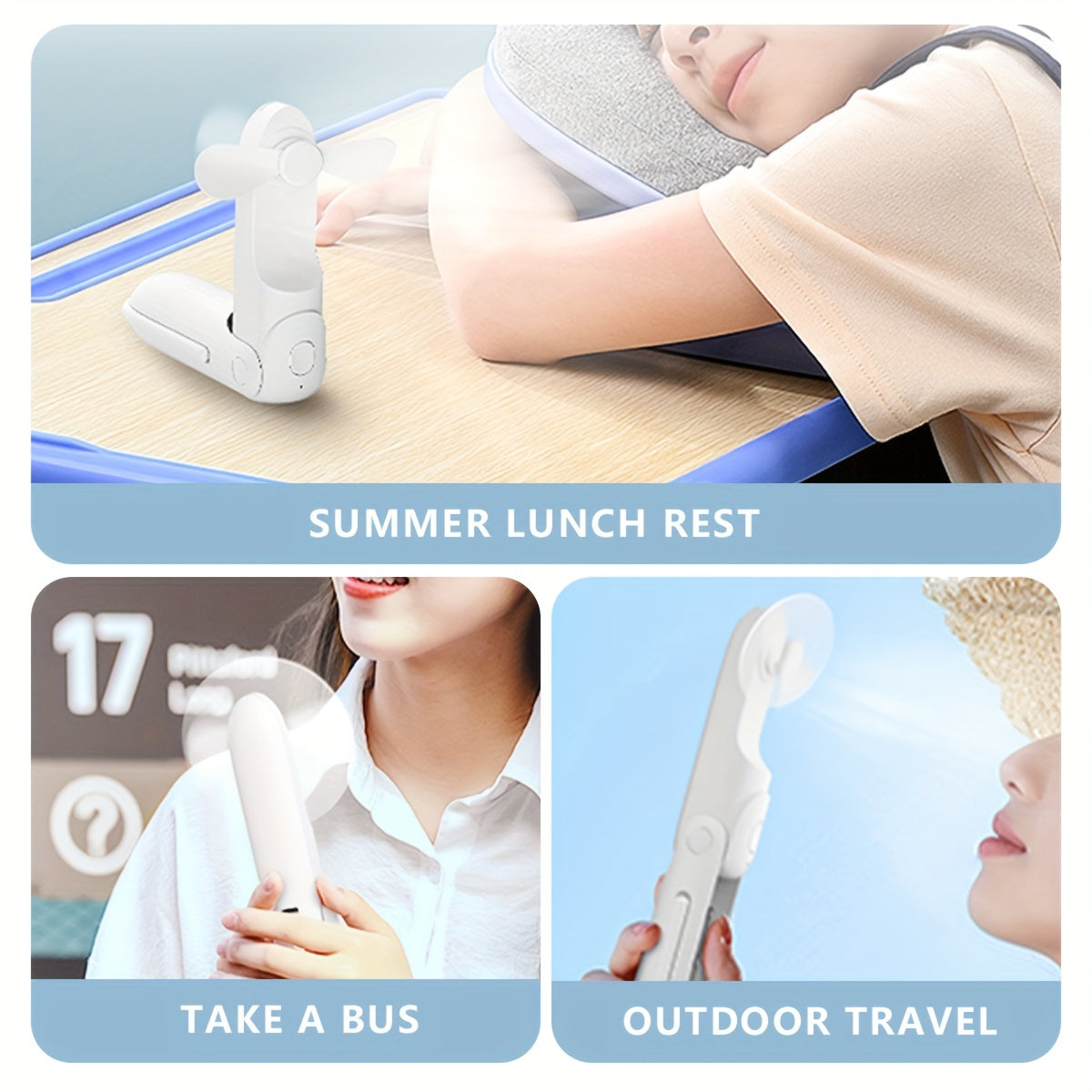 Handheld USB Fan with Adjustable Design, ABS Material, Key Control, Wearable, for Indoor/Outdoor Use, Built-in Lithium Battery. Can be used as a Heating/Cooling Air Purifier.