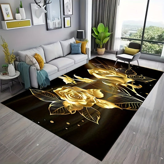 Floral 3D Print Flannel Area Rug - Non-Slip, Easy to Clean for Kitchen, Living Room, Bedroom, Dining - Ideal for Home Decor & Holiday Celebrations