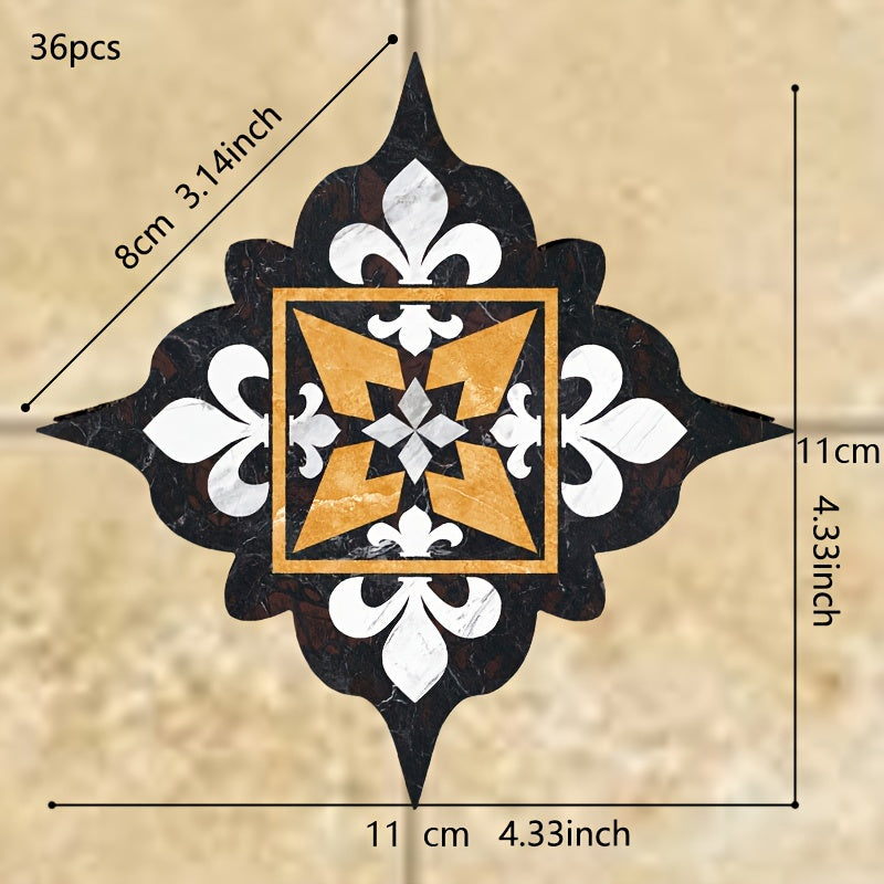 Набор из 36 наклеек на плитку в стиле бохо — самоклеящиеся, водостойкие наклейки для полов в гостиной, кухне и ванной комнате — квадратные, размером 11,0 см, легко наносятся для украшения дома.