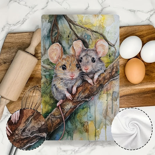 Set of 2 Ultra Soft Kitchen Towels featuring a Charming Mouse Couple Design - "You and Me, We Can Handle Anything" - Super Absorbent & Easy to Clean Dish Hand Towels, Size 40.64x60.96 cm - Perfect for Holiday Decorating and as Dish Towels