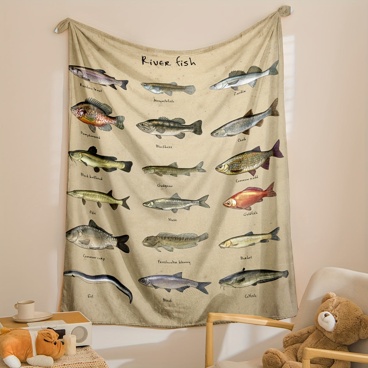 Soft and warm fish-themed flannel throw blanket, perfect for couch, bed, or travel. Ideal gift for friends, family, or loved ones. Available in multiple sizes and varieties.