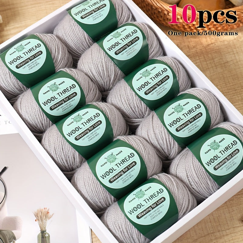 10 pieces of Australian yarn, each pack weighing approximately 500g with 10 balls. It has a moderate thickness, is easy to knit, soft, and warm. Ideal for crocheting sweaters, coats, vests