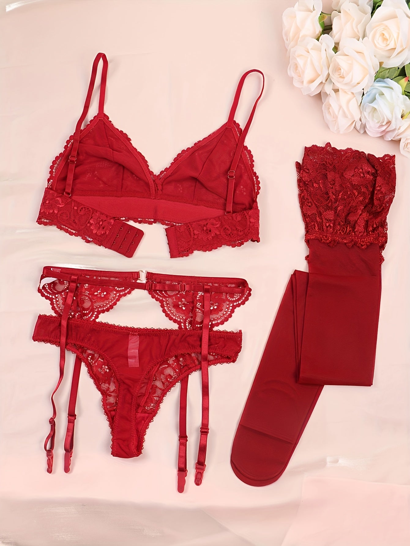 Lace garter belt set for women.