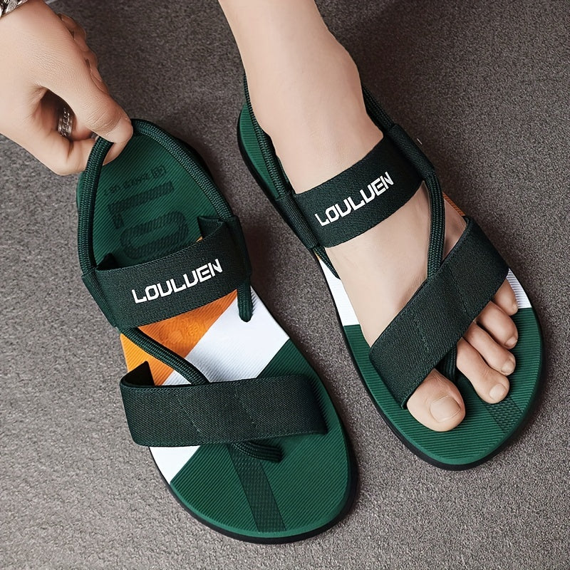 Men's open toe sandals with letters print, lightweight and non-slip for trendy summer style and casual outdoor walking.