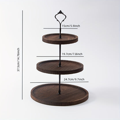 YumiPLUS Rustic Wooden Cake Stand with Iron Accents for Events and Cake Decorating.