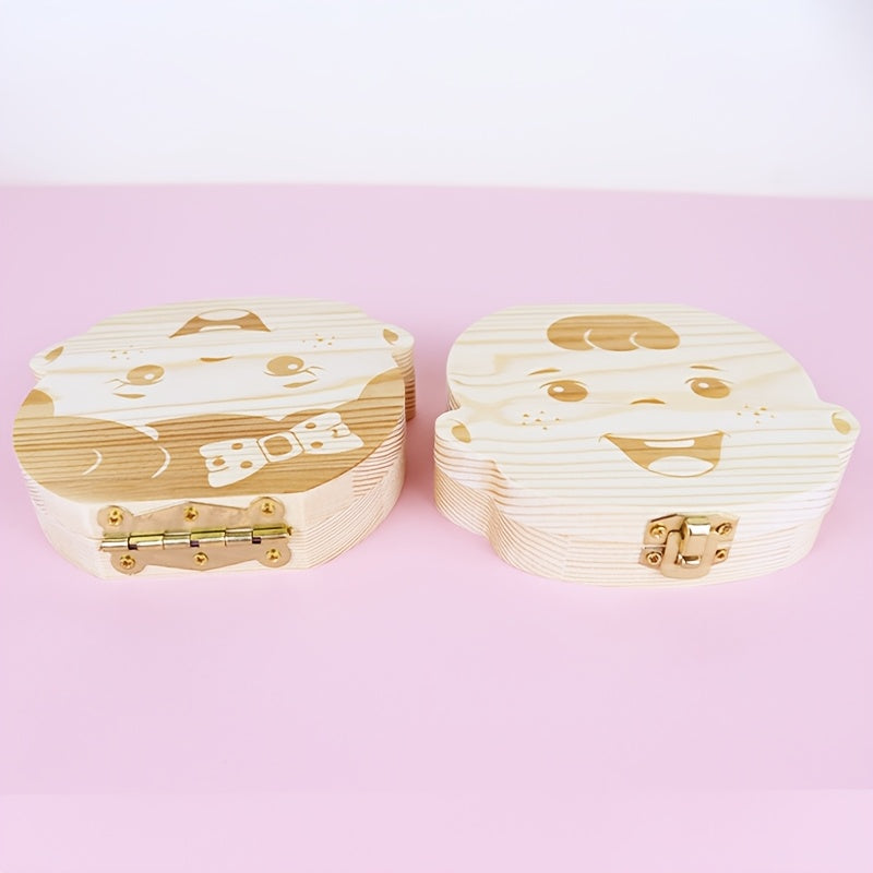 Youngsters Keepsake Box made of natural wood, complete with compartments for storing baby teeth and umbilical cords. A perfect way to preserve memories from a child's first years. Makes an ideal Christmas gift.