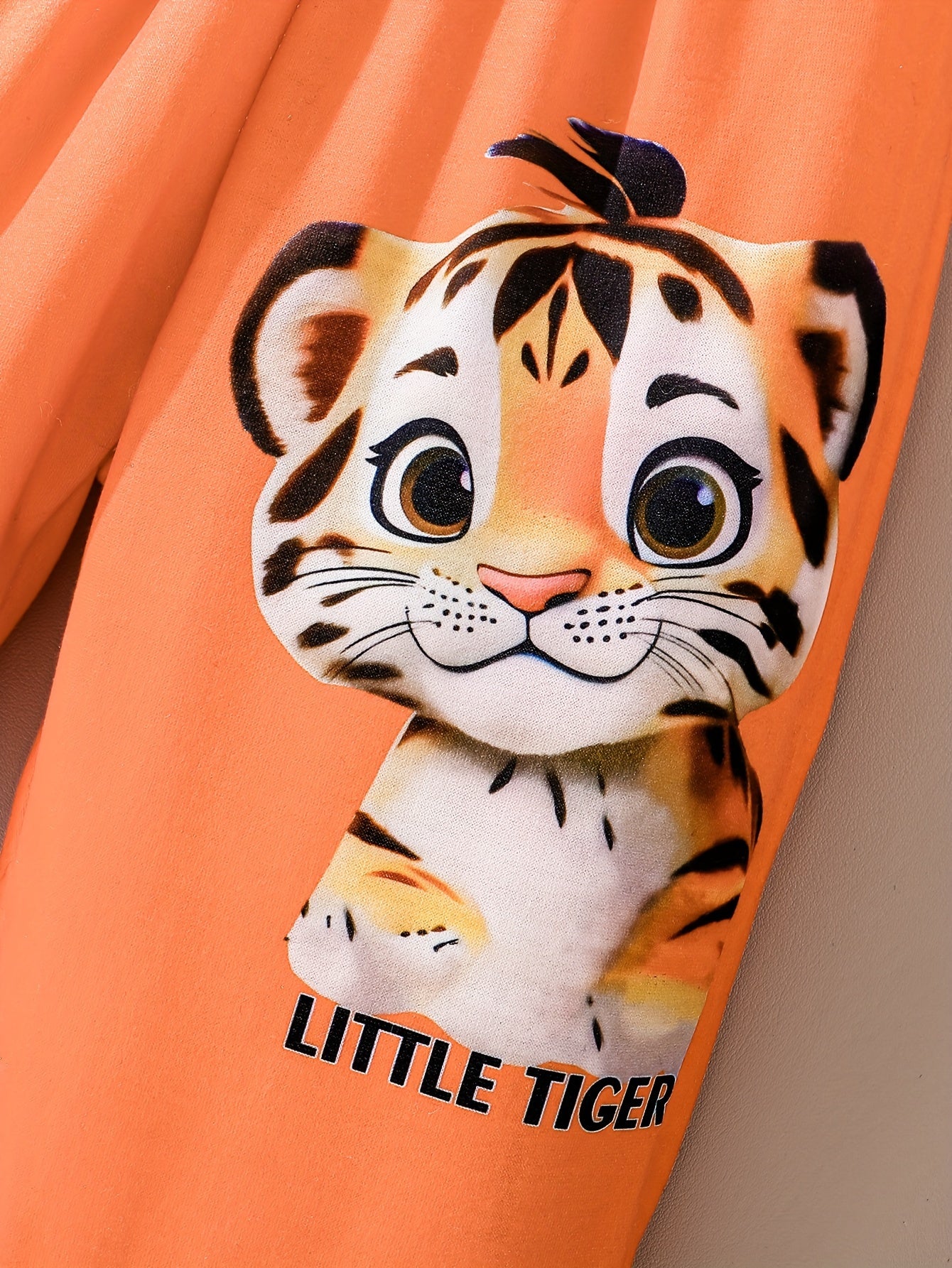 Cute Tiger Print Sweatshirt Set, Polyester Blend, Knit Fabric – Ideal for Spring/Autumn Gift, 2pcs Set for Outdoor Wear