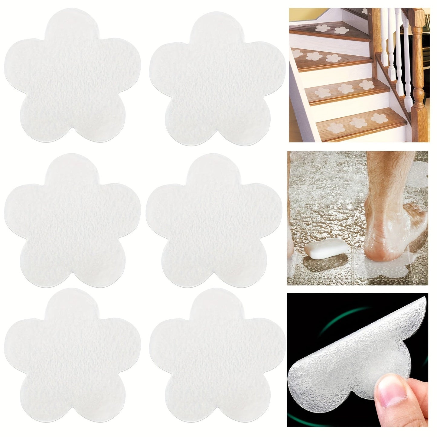 Set of 6 Non-Slip Bathroom Stickers - Simple to Apply, Secure & Fashionable Shower Treads for Better Grip in Tub and Bathroom, Stick-On Decals, Essential Bathroom Accessories