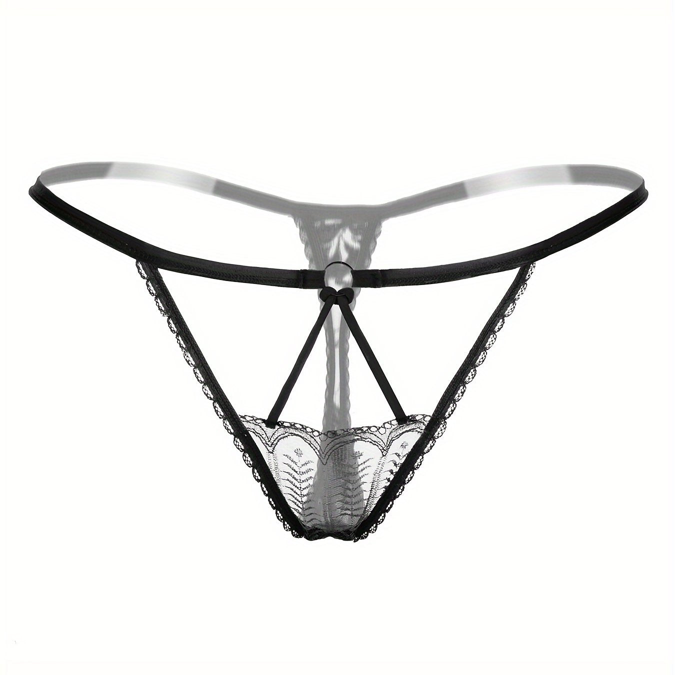 Women's sexy lingerie includes a mesh strappy thong with hollow out low waist design.