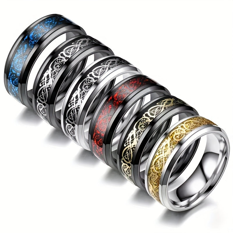 Set of 6 Punk Style Band Rings crafted from Stainless Steel in a variety of colors for mixing and matching, ideal for both Men and Women to complement their daily attire.