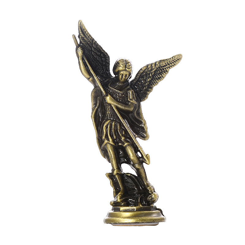 Saint Michael Archangel figurine made of zinc alloy for home decor and tabletop display.