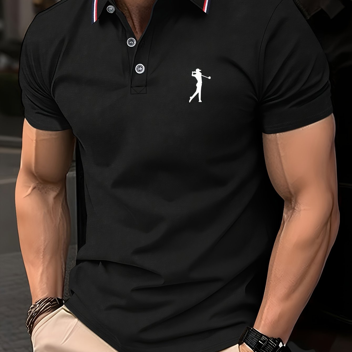 Men's Golf Print Polo Shirt for summer casual wear.