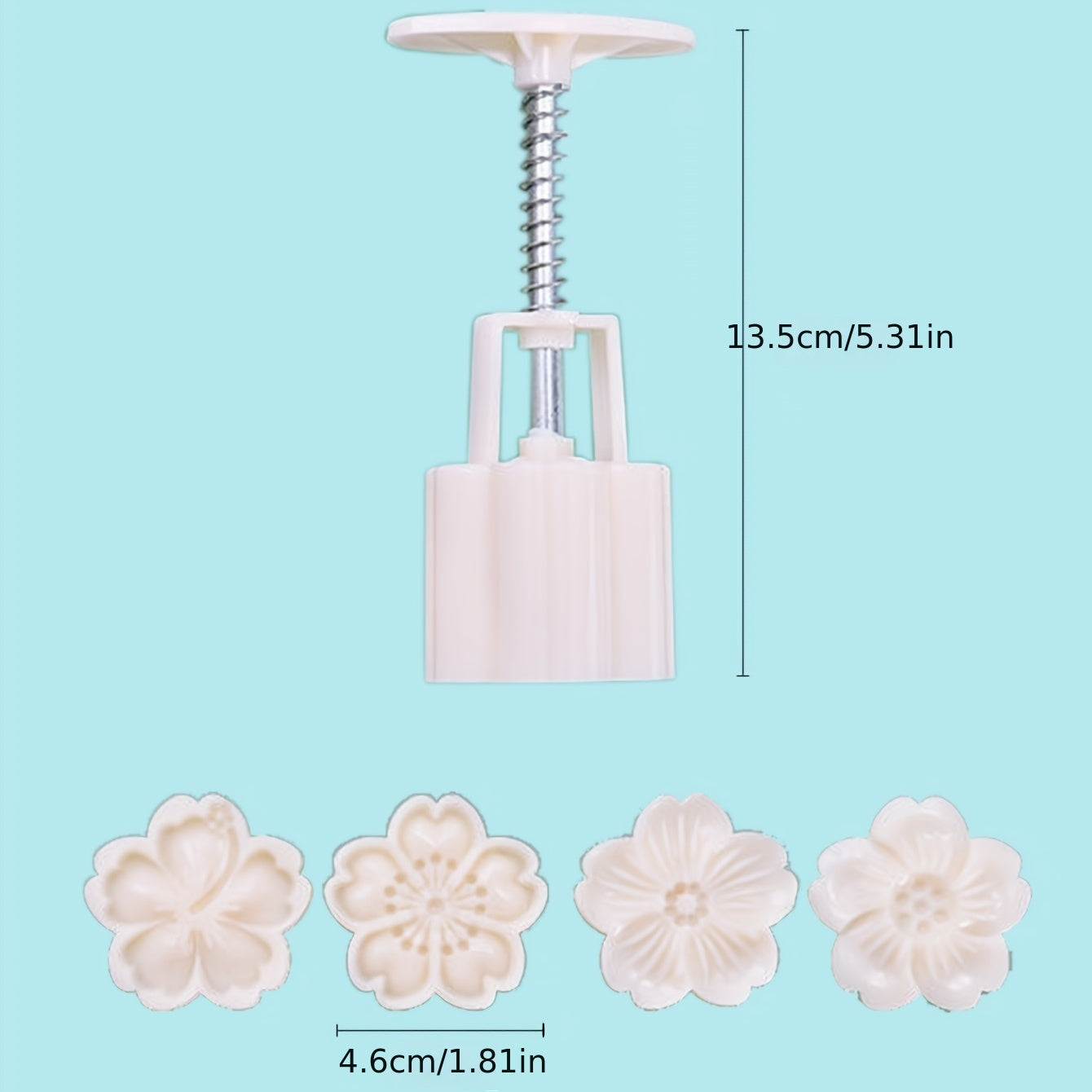 Mooncake embossed dessert plastic mold set includes 4 pieces. The set also includes a pressing mold.