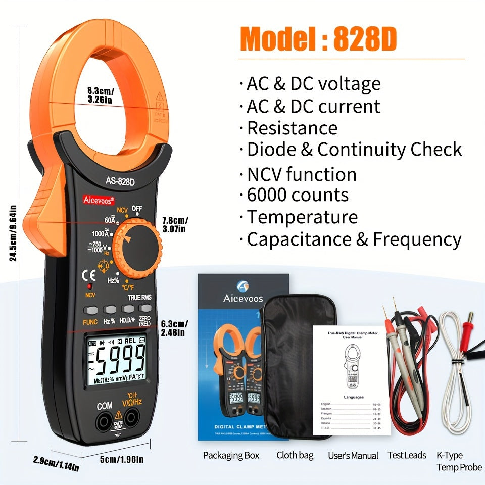 Aicevoos Digital Clamp Meter, 6000 Counts 600A/1000A AC/DC Current, Auto Rang, True RMS Multimeter Ammeter Voltage Tester with NCV.