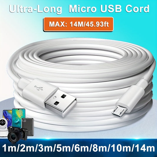 30W Micro USB Charging Cable, 1-14m, Durable PVC Round Cord, High-Speed Data & Charge, Glossy Finish, Up to 36V, Compatible with Android Phones, Cameras, Power Banks, Dash Cams & More