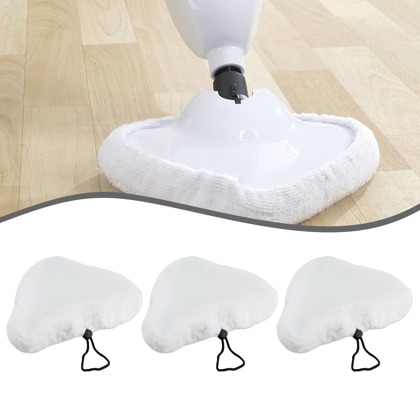 Three URTUE Steam Mop Cloth Covers in a Pack, Made of Reusable Microfiber for Super Absorbency, Washable and Easy to Use with Steam Floor Mops, Steamers, and Cleaning Devices, Constructed with PET Material for Electricity-Free Operation.