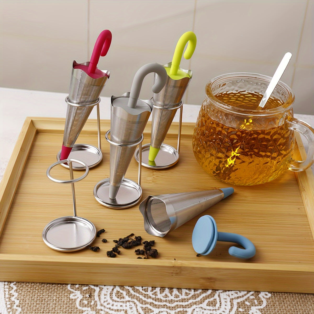 Stainless Steel Fine Mesh Tea Strainer Tea Infuser with Silicone Lid for Loose Tea, Includes Drip Tray, Suitable for Tea Cups, Mugs, and Teapots - Reusable and Convenient