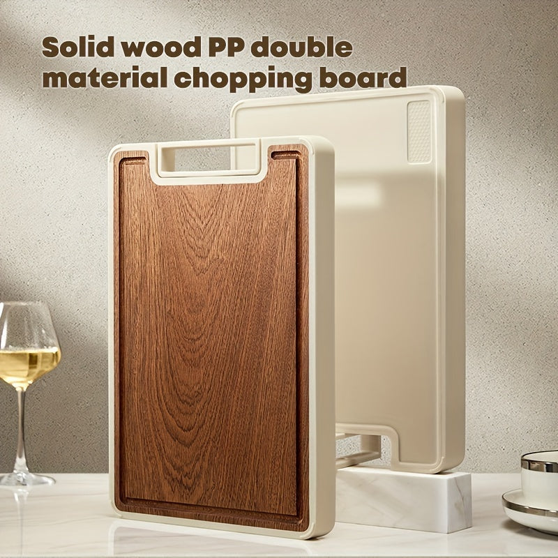 One piece of the Ecowin Dual-Sided Wood and PP Cutting Surface with Stand and Large Handle - a durable anti-mold kitchen tool made from food-safe materials.