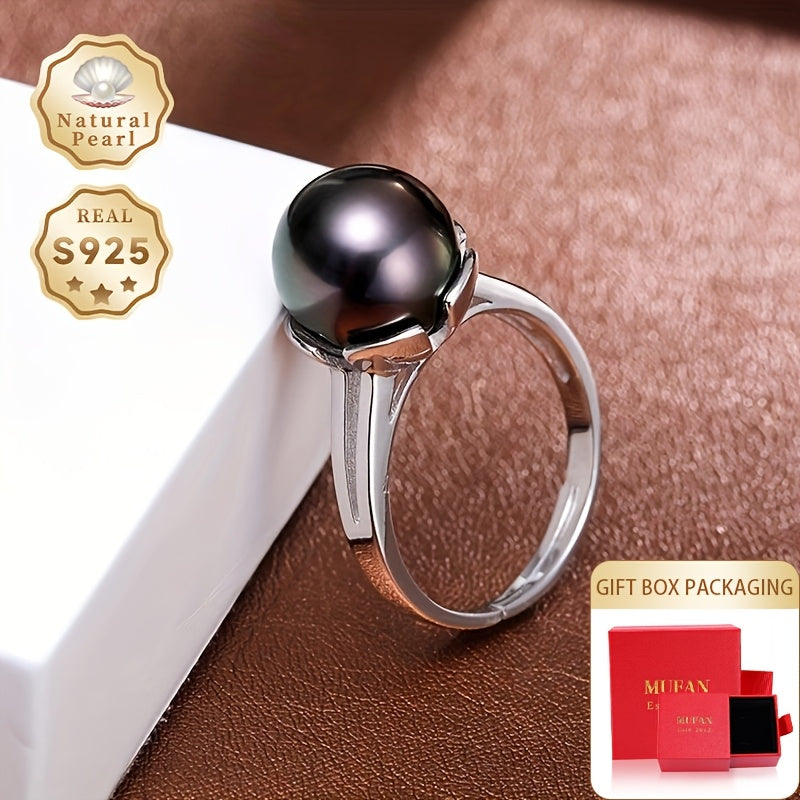 Unlock a truly special gift with this must-have item - a stunning Pearl Ring featuring a 10-11mm Round Deep Sea Tahitian Black Pearl set in S925 Silver. Each Women's Open Ring is unique, showcasing Haimou natural pearls with varying shapes and colors.