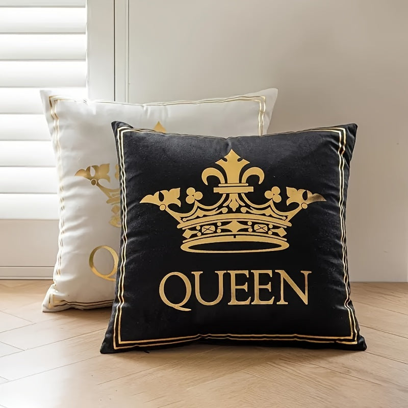 Luxury gold-plated decorative cushion cover with crown pattern in black and white hot stamping print for home sofa.