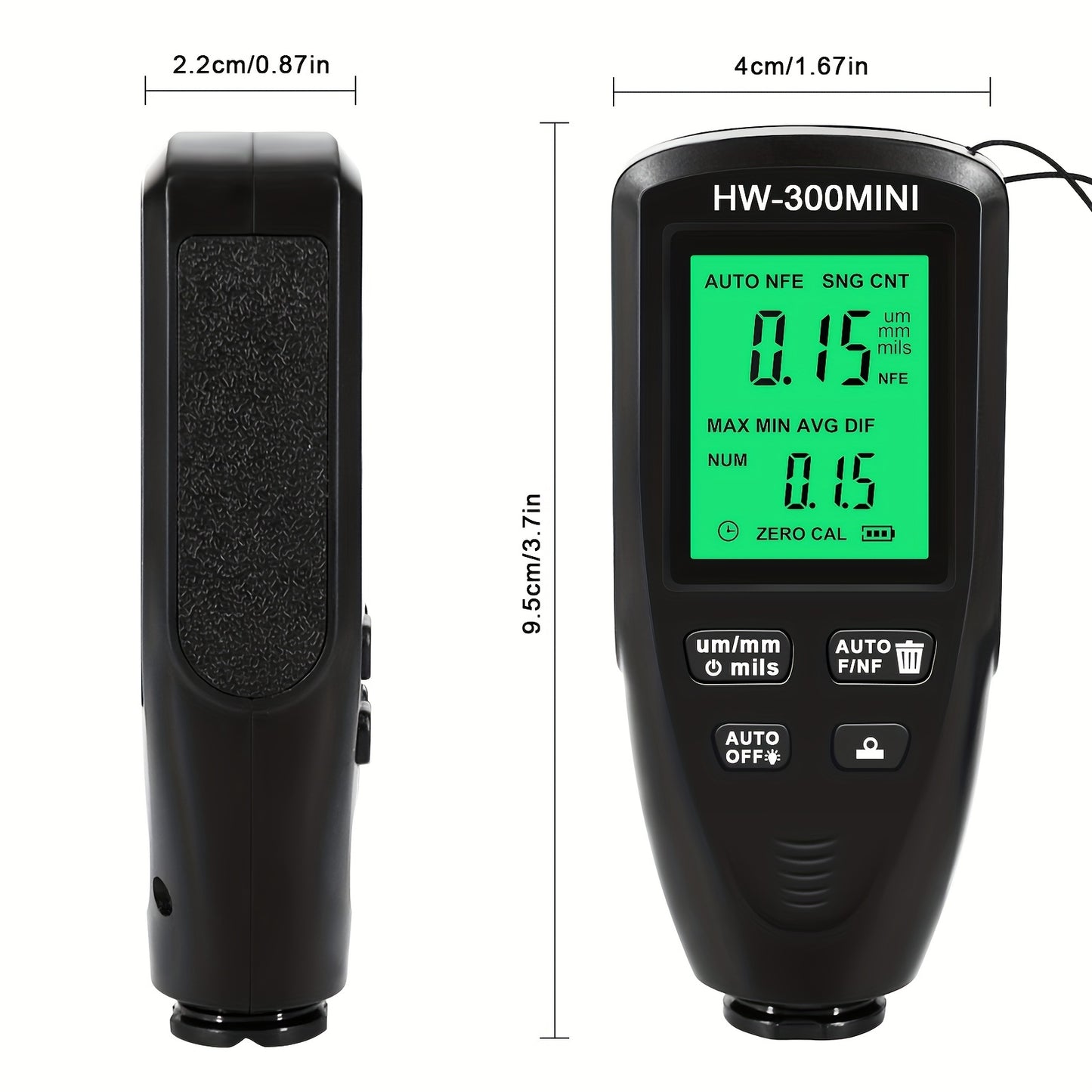 Shawty Automotive Paint Thickness Gauge is a high-accuracy meter with ABS clear display and auto substrate identification, powered by non-rechargeable AAA battery, making it ideal for used