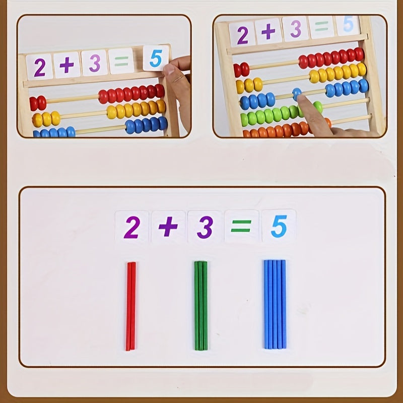 Colorful 10-Rod Wooden Bead Abacus - Educational Math Tool for Kids, Learning Addition and Subtraction