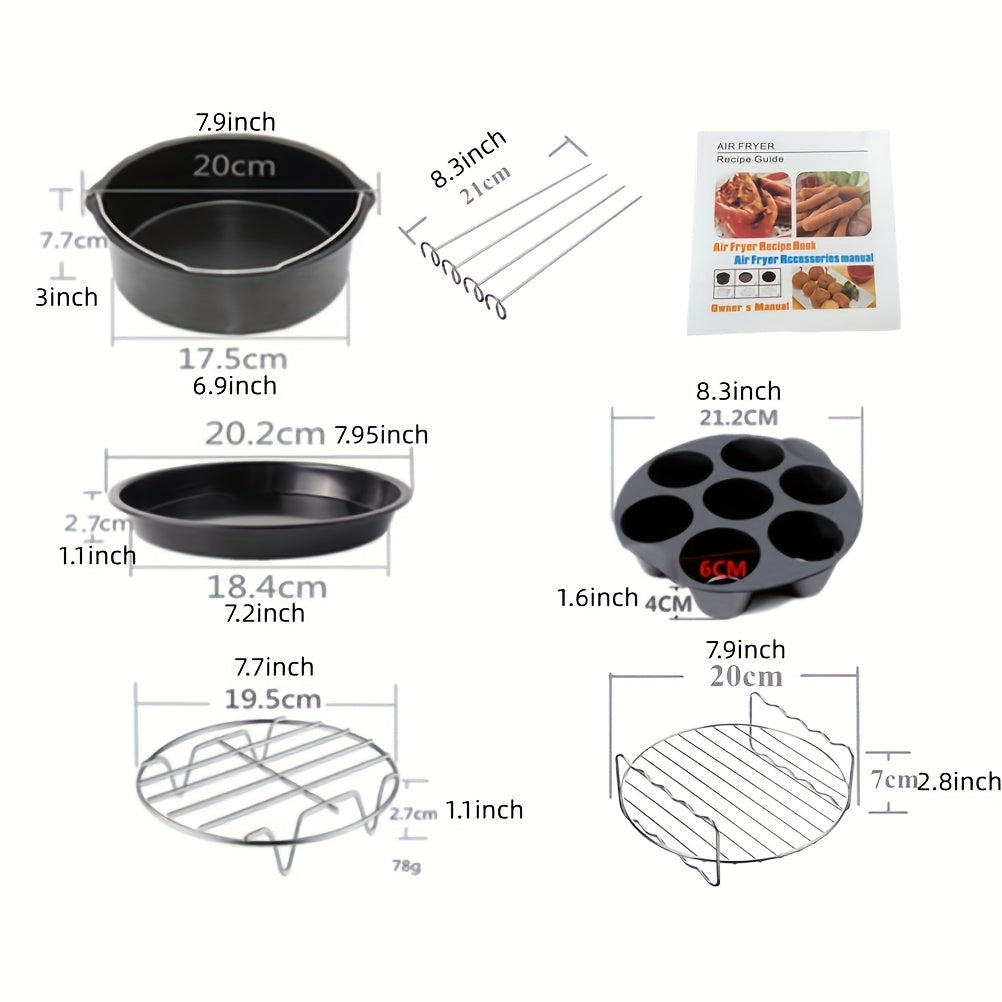 Get the 12-piece Air Fryer Accessory Kit featuring a 20.32cm Magnetic Cheat Sheet. The accessories are dishwasher safe, have a non-stick coating, and are compatible with 3.7QT to 6.8QT deep fryers. The kit also includes a recipe guide and an air fryer