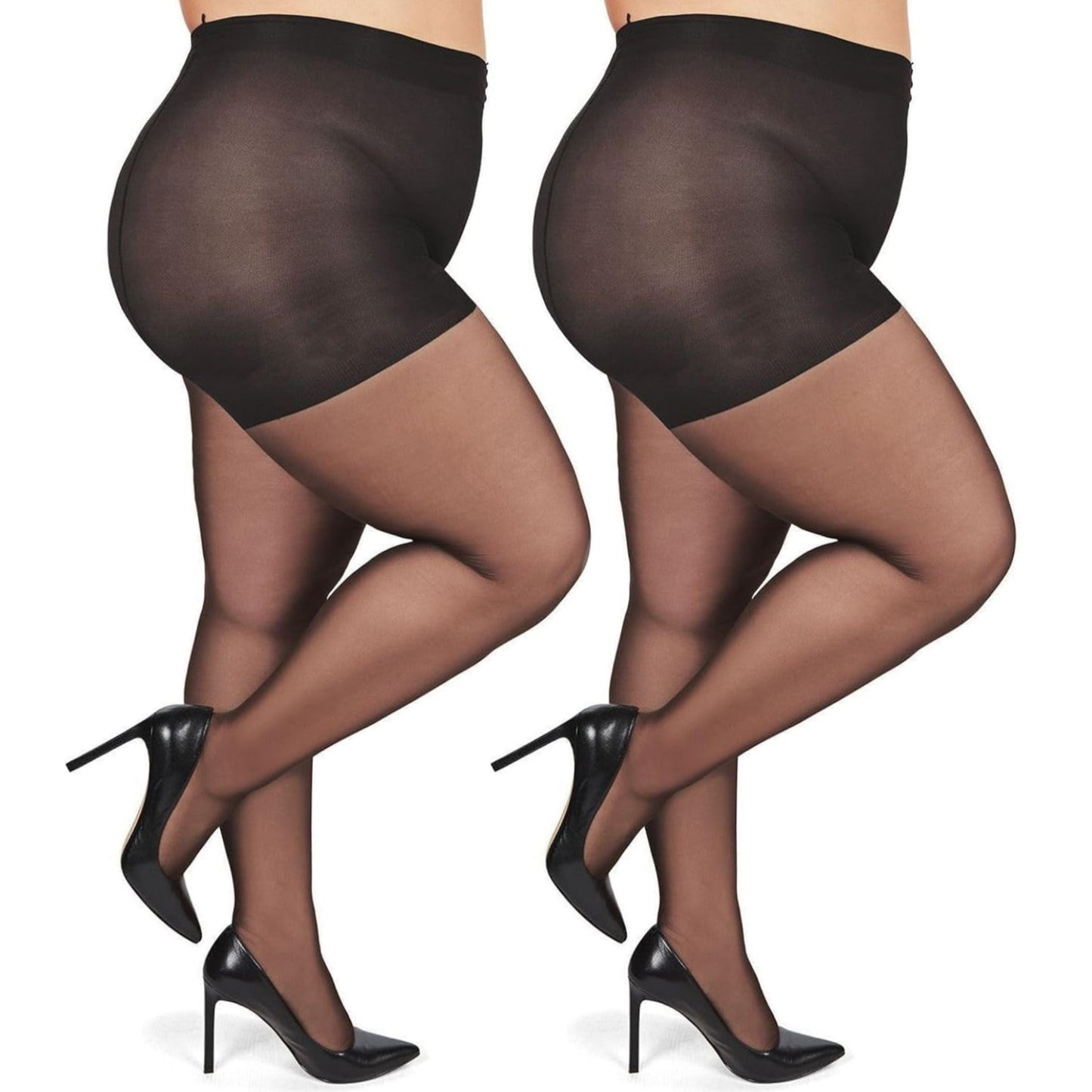 Plus Size Control Top Tights for Women, High Waist Sheer Pantyhose