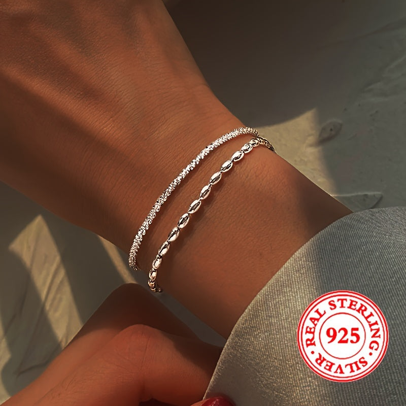 S925 Sterling Silver Double Layer Bracelet with March Birthstone, Elegant Glitter Design, Perfect for Everyday and Holiday Wear, a Timeless Luxury Accessory for Any Season.