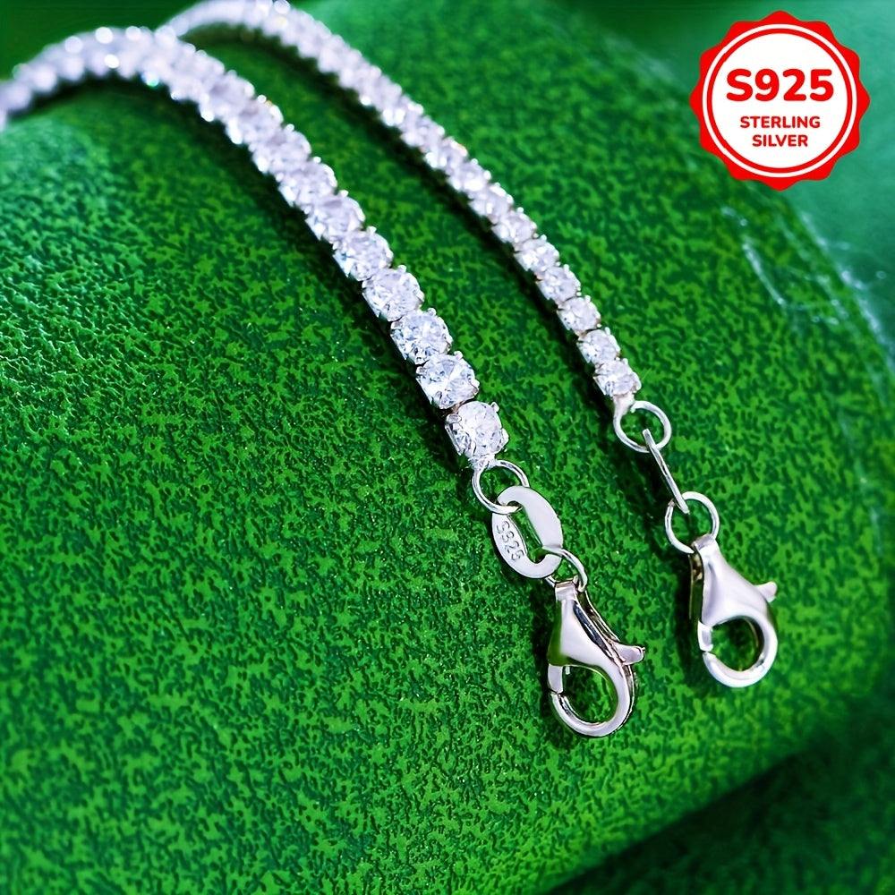 Stylish 925 Sterling Silver Tennis Chain Bracelet featuring Synthetic Cubic Zirconia, Adjustable 2MM/3MM, Hypoallergenic, Sparkling Iced Out Design, Perfect for Daily Wear and Gifting, Ideal Valentine's Day Jewelry for Women.