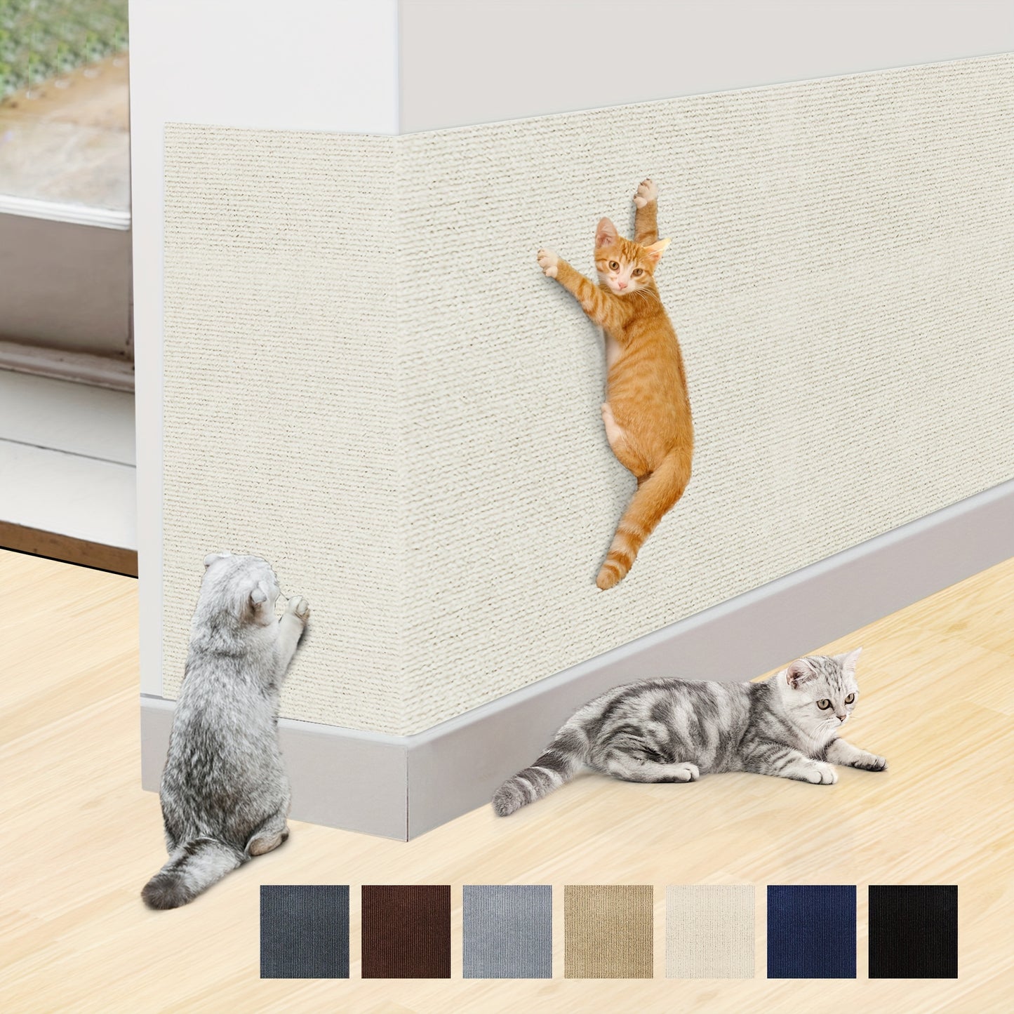 Durable cat scratching mat made of long-lasting polyester, easy to install and customizable for furniture protection and claw care.