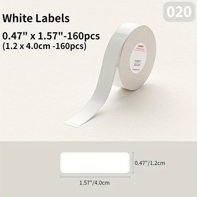 NIIMBOT Thermal Label Sticker Roll is white, waterproof, and oil-proof. Compatible with D11/D101/H1 Series Printers, it features strong adhesive, no ink needed. Ideal for home and