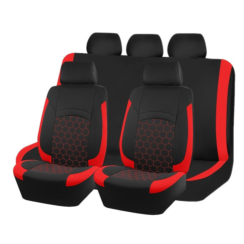 Honeycomb embroidered polyester car seat covers with soccer pattern, suitable for most vehicles.