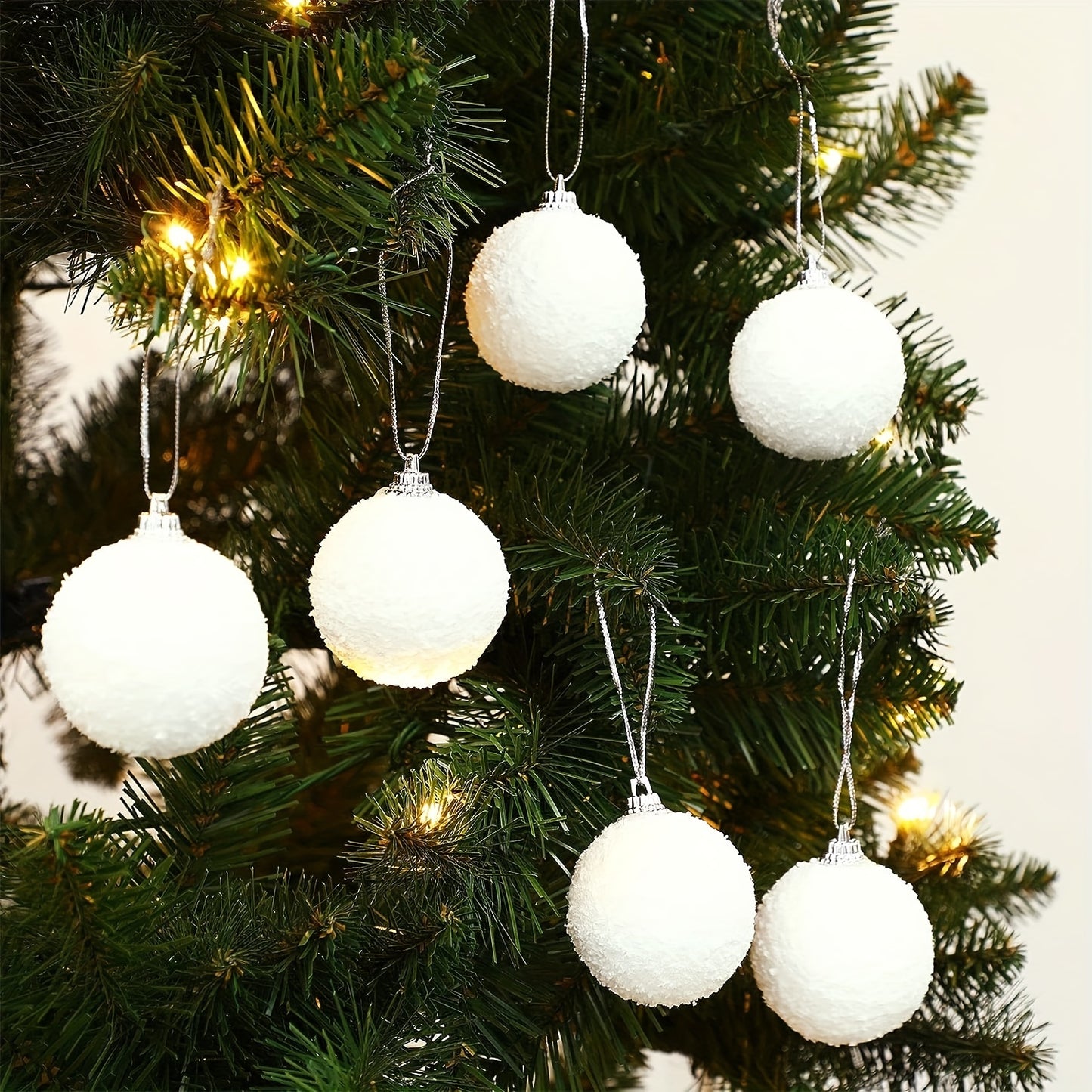 24 classic Christmas snowball ornaments, 3.99cm foam balls for tree decoration - no electricity required, ideal for festive home and party decor.