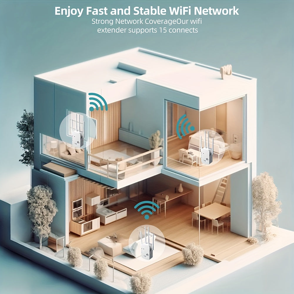 Ourlife WiFi Signal Booster предлагает 360° покрытие для домашнего и уличного использования, поддерживая режимы ретранслятора, AP и маршрутизатора, с включенным Ethernet-портом.