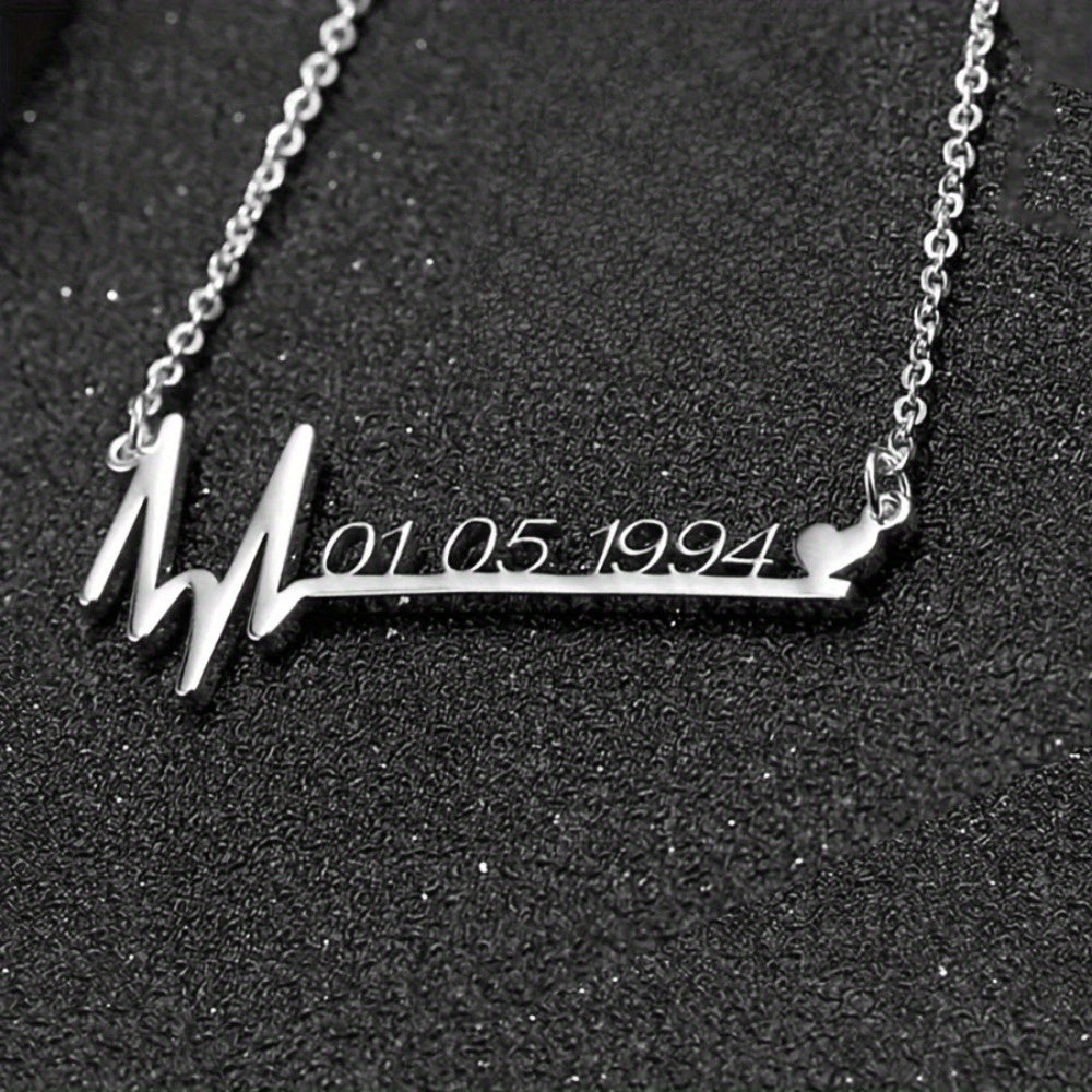 Customizable Stainless Steel Necklace featuring a Heartbeat and Love Pendant - Personalized Number and Letter Charms, Elegant and Minimalist Design Perfect for Everyday Wear or Gifting, Ideal for Meetings and Women's Fashion Accessories.