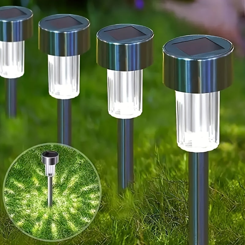 Solar LED lights for outdoor use, including courtyards, lawns, paths, decks, driveways, and gardens. Perfect for holiday parties and garden walkway decoration. Available in 8, 10, or 12pcs