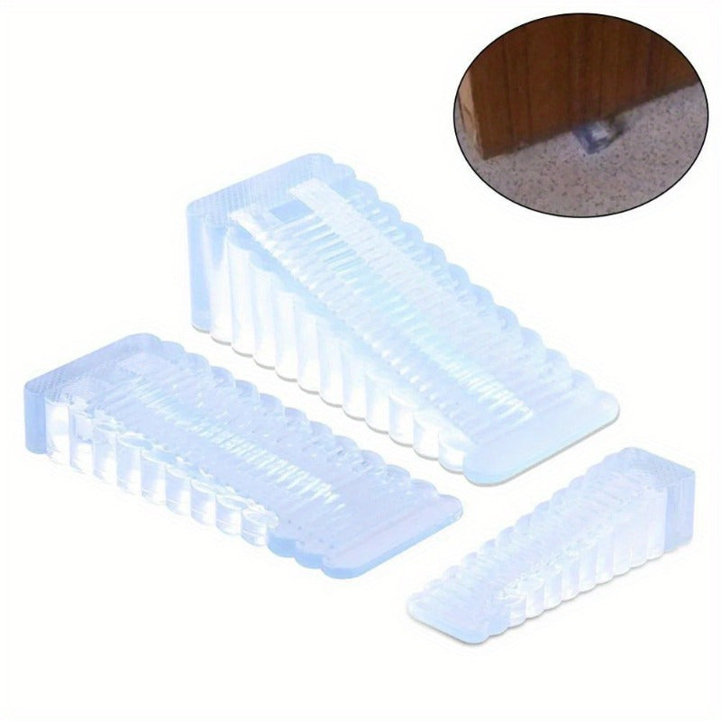 Transparent silicone doorstop, non-slip rubber wedge for home and office use. Durable and anti-collision. Perfect for protecting doors and walls.