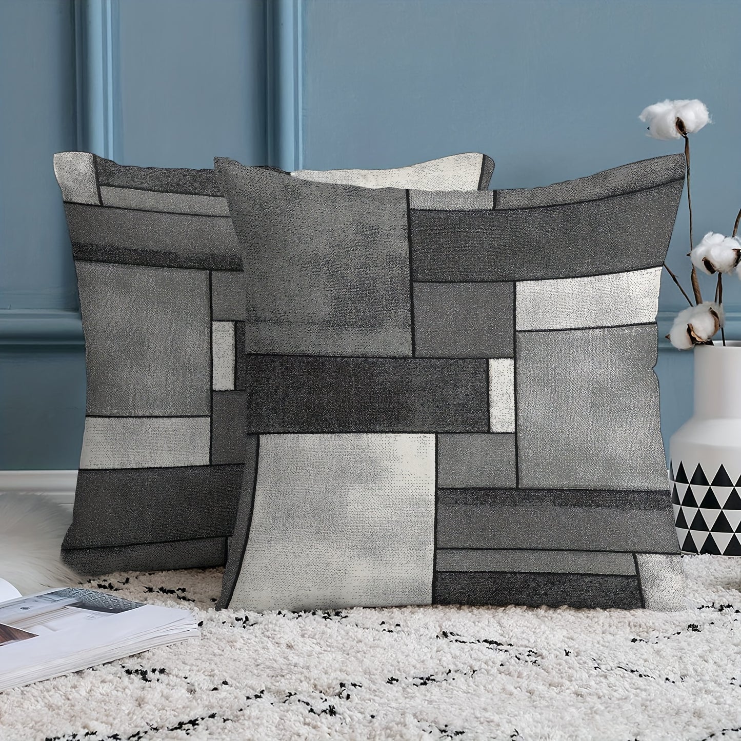 Set of 2 Modern Geometric Throw Pillow Covers, 45.72x45.72 cm, Dual-Sided Design, Soft Polyester, Zip Closure - Ideal for Living Room & Bedroom (Inserts Not Included)