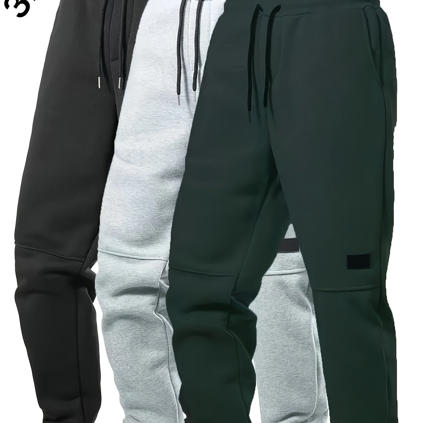 Men's plus size ribbed casual sweatpants with drawstring, pockets, made of comfortable lightweight polyester material in regular fit.