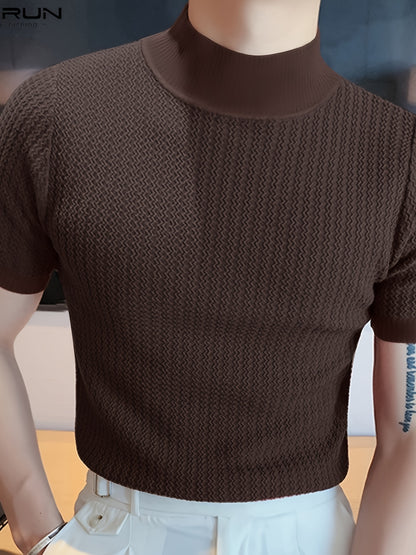 Men's striped turtle neck t-shirt in solid color for casual wear.