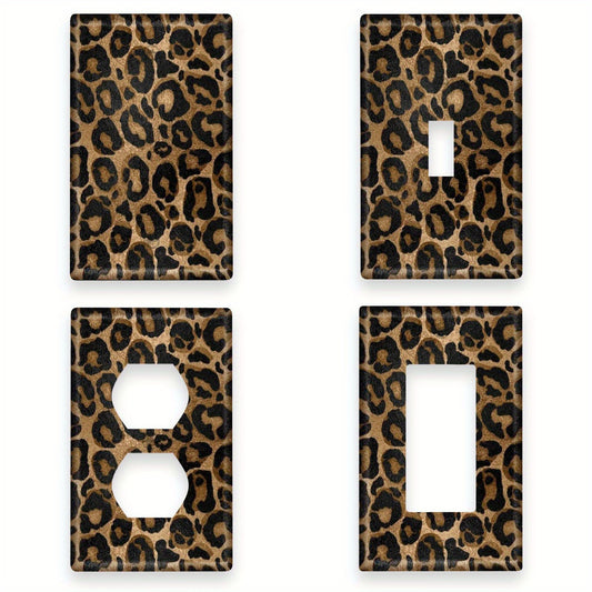 Stylish golden and black leopard print light switch cover with easy installation. Perfect for bathroom or kitchen lighting. Elegant home accessory for funny bathroom decor.