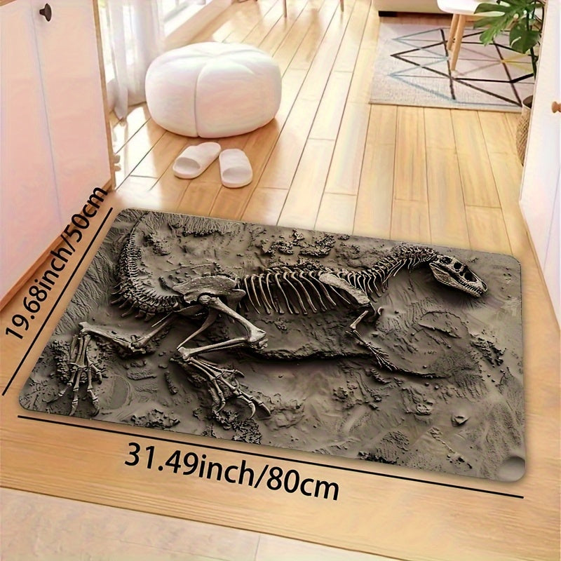 Soft and thick area rug designed with dinosaur fossils, measuring 8mm in thickness. This rug is machine washable and suitable for use in the bathroom, kitchen, living room, or bedroom. It serves as a versatile indoor decor mat, perfect for adding a touch